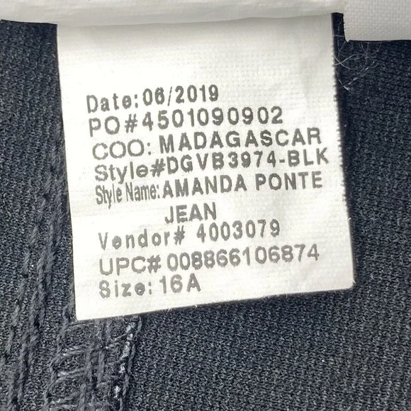 Gloria Vanderbilt Amanda Ponte Jean Pants Women’s 16 Plaid Check Black Gray - Picture 12 of 12